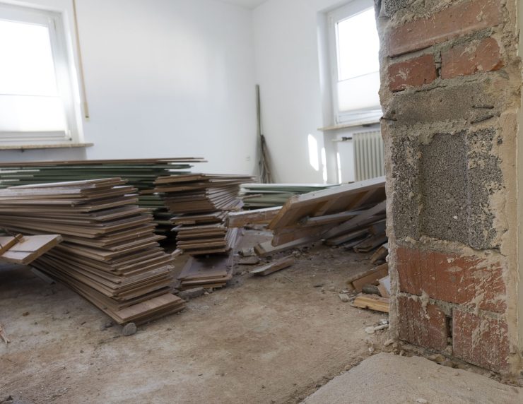 An inside view of a house under construction